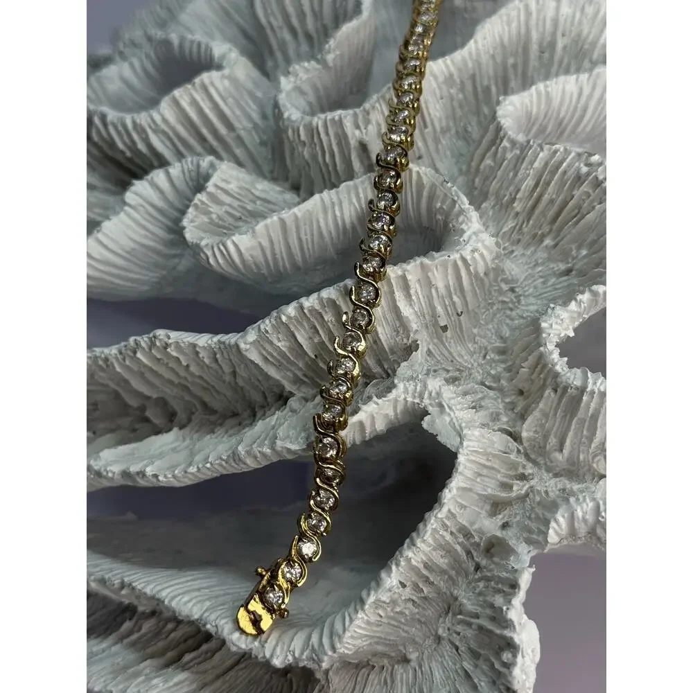 925 Sterling Silver Gold Plated CZ Bracelet Length 7 Inch